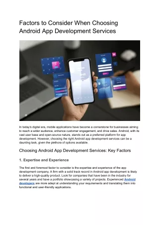 Factors to Consider When Choosing Android App Development Services