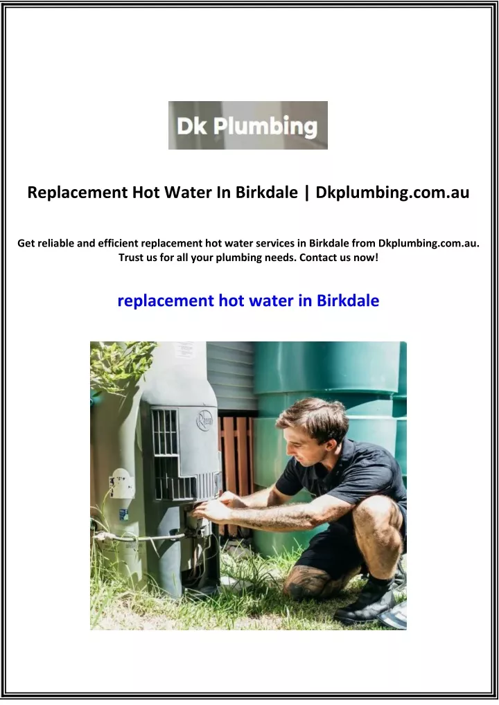 replacement hot water in birkdale dkplumbing