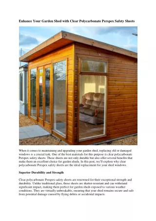 Enhance Your Garden Shed with Clear Polycarbonate Perspex Safety Sheets