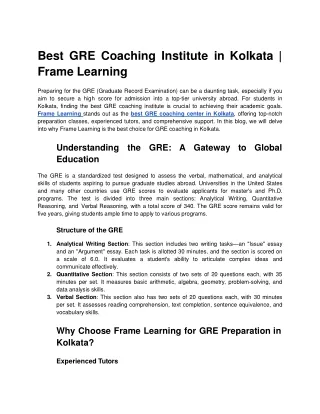 Best GRE Coaching Institute in Kolkata _ Frame Learning