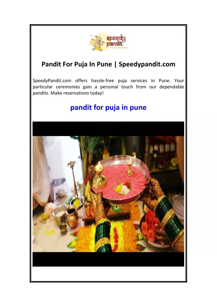 pandit for puja in pune speedypandit com