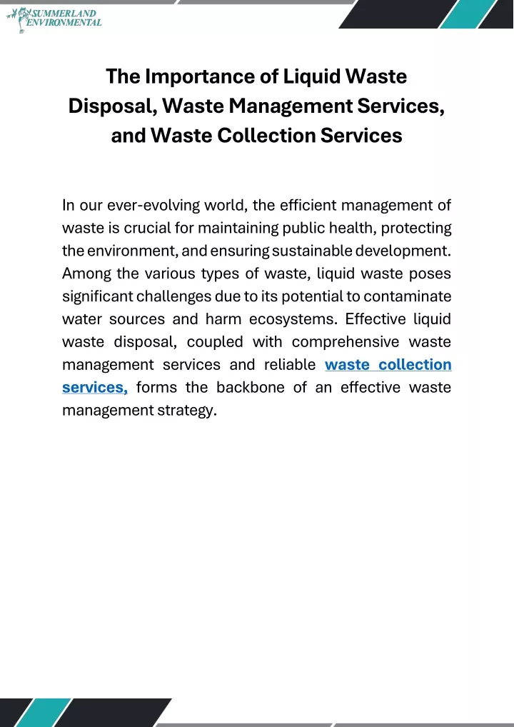 the importance of liquid waste disposal waste