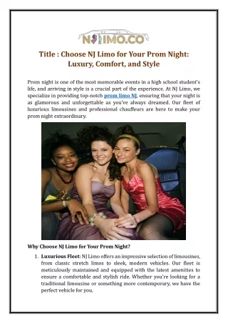 Choose NJ Limo for Your Prom Night: Luxury, Comfort, and Style