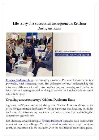 Life story of a successful entrepreneur: Krishna Dushyant Rana