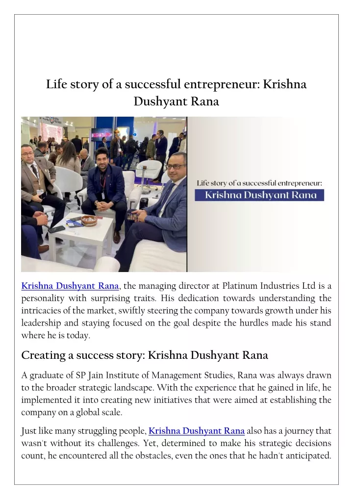 life story of a successful entrepreneur krishna