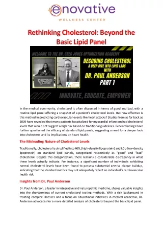 Rethinking Cholesterol: Beyond the Basic Lipid Panel