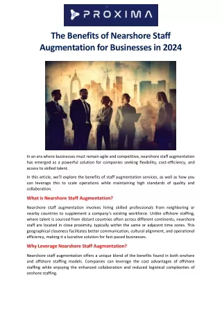 The Benefits of Nearshore Staff Augmentation for Businesses in 2024