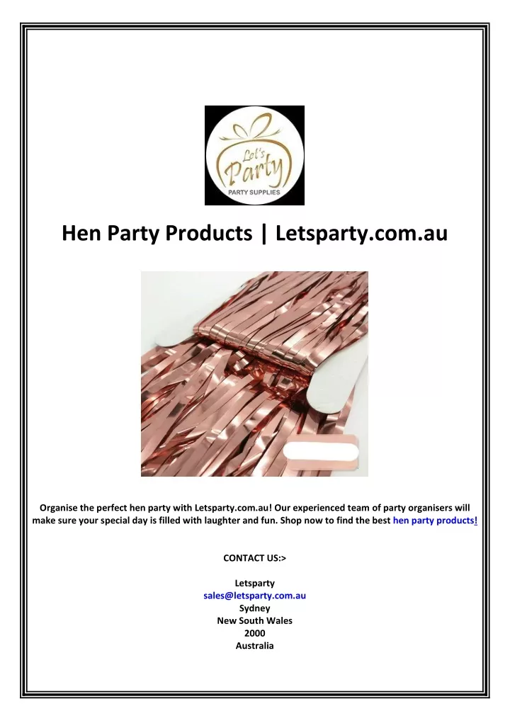 hen party products letsparty com au