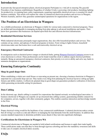 Industrial Electrician Products and services in Wangara: Ensuring Enterprise Con