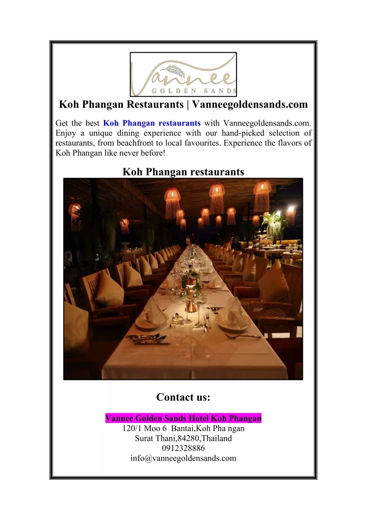 koh phangan restaurants vanneegoldensands com