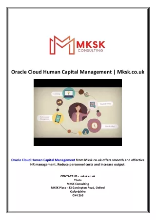 Oracle Cloud Human Capital Management | Mksk.co.uk