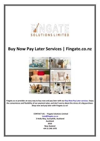 Buy Now Pay Later Services | Fingate.co.nz