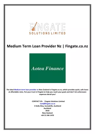 Medium Term Loan Provider Nz | Fingate.co.nz