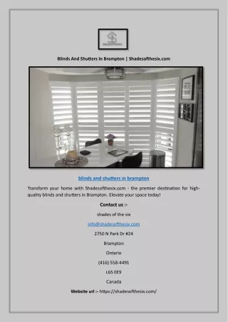 Blinds And Shutters In Brampton | Shadesofthesix.com