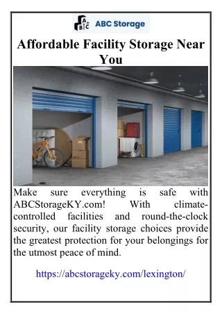 Affordable Facility Storage Near You