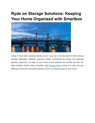 Ryde on Storage Solutions: Keeping Your Home Organized with Smartbox