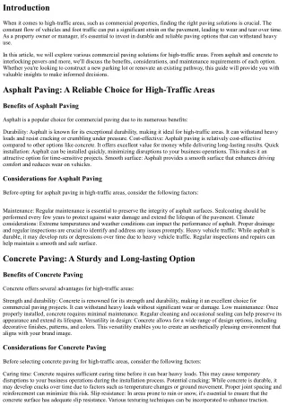 Commercial Paving Solutions for High-Traffic Areas