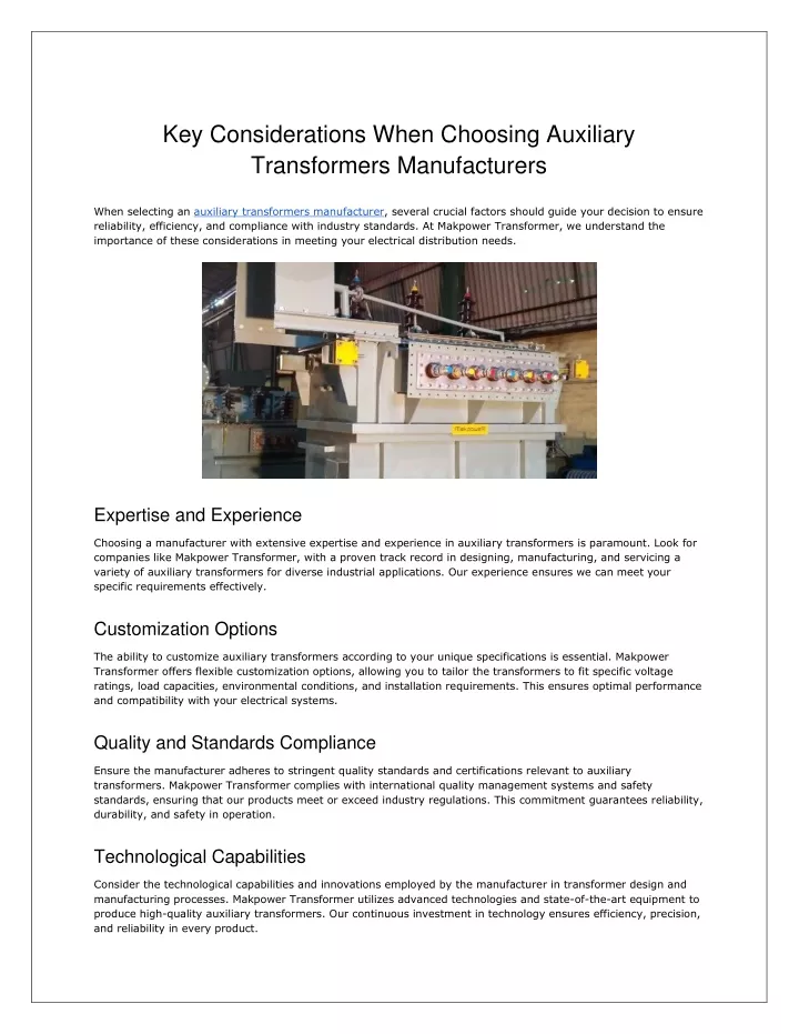 key considerations when choosing auxiliary