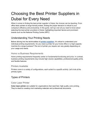 Choosing the Best Printer Suppliers in Dubai