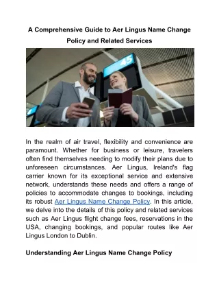 A Comprehensive Guide to Aer Lingus Name Change Policy and Related Services
