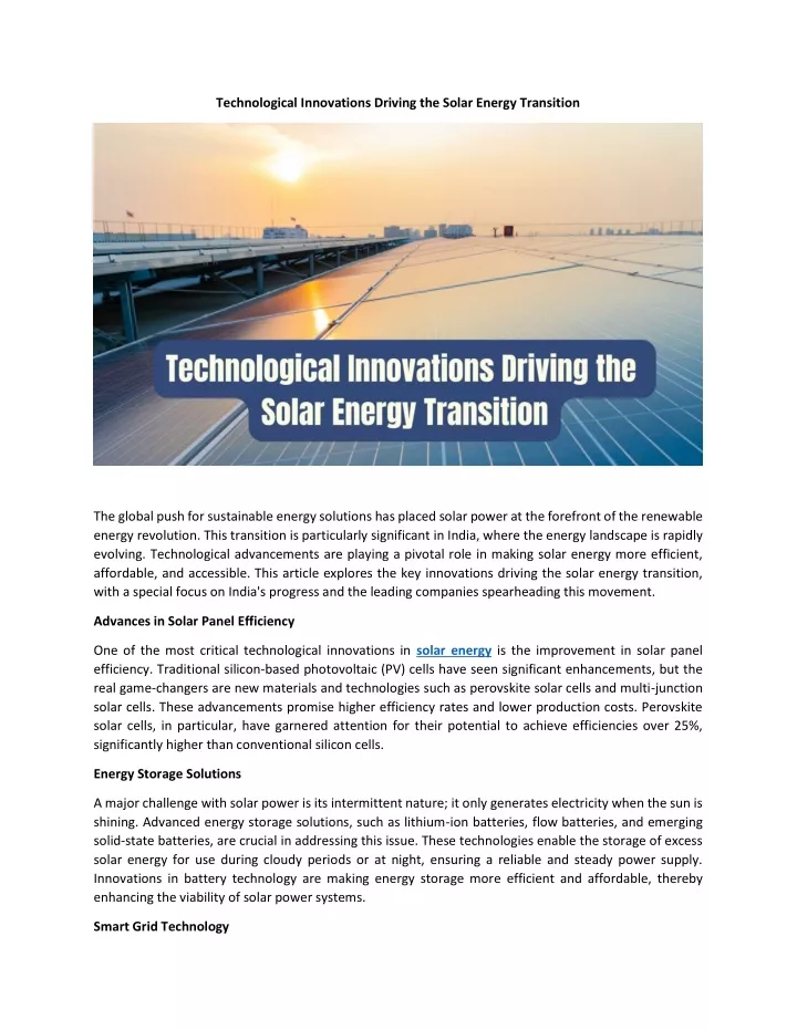 technological innovations driving the solar