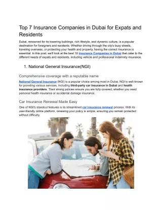Top 7 Insurance Companies in Dubai