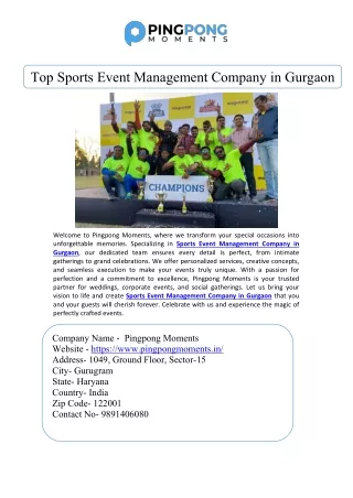 Top Sports Event Management Company in Gurgaon