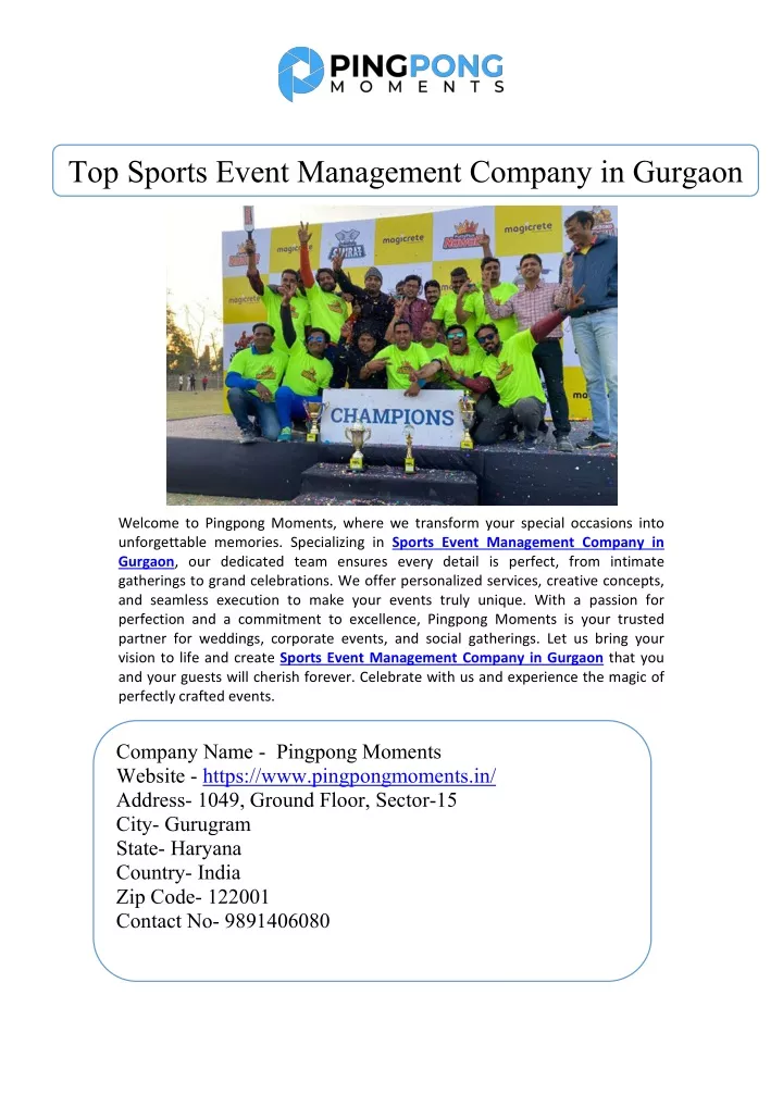 top sports event management company in gurgaon