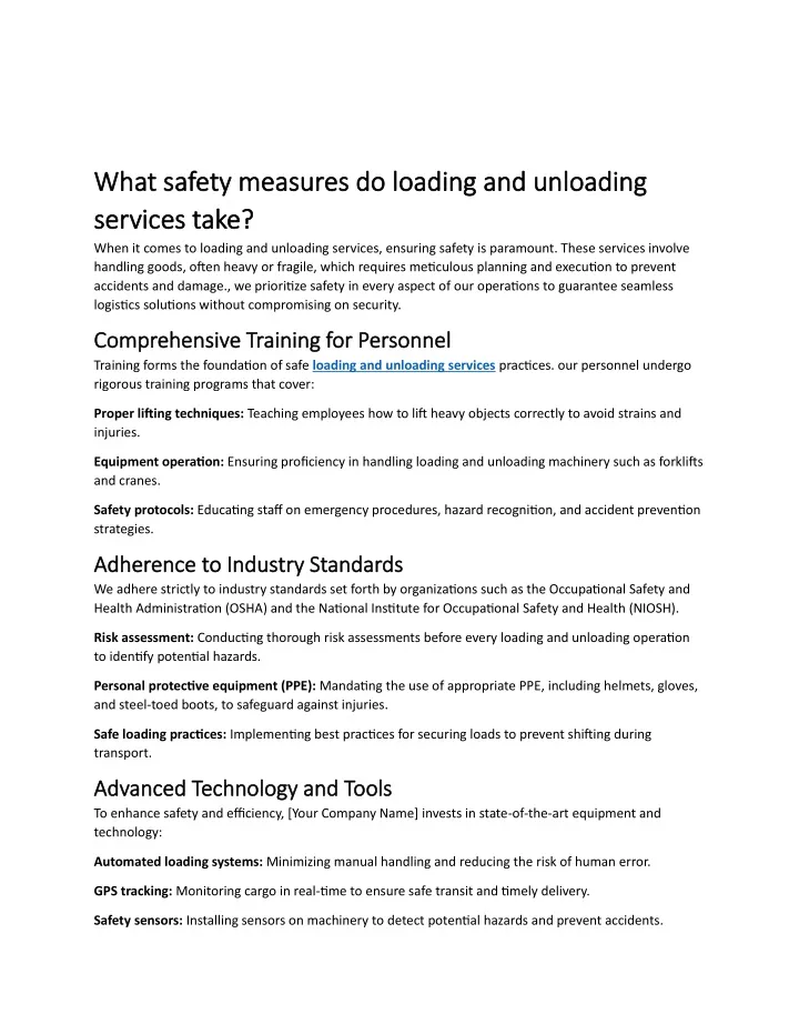 what safety measures do loading and unloading