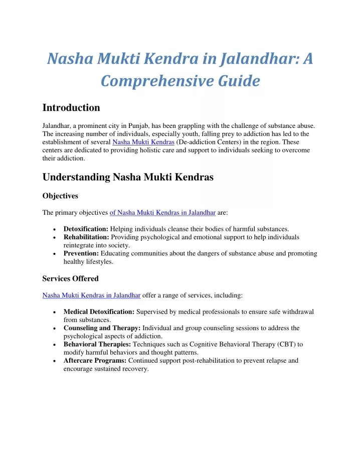 nasha mukti kendra in jalandhar a comprehensive