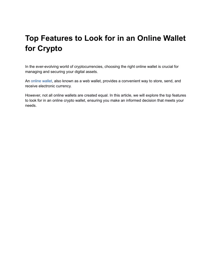 top features to look for in an online wallet