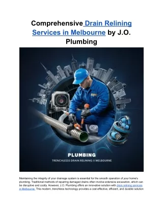 Comprehensive Drain Relining Services in Melbourne by Jo plumbing