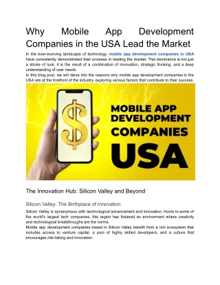 Why Mobile App Development Companies in the USA Lead the Market
