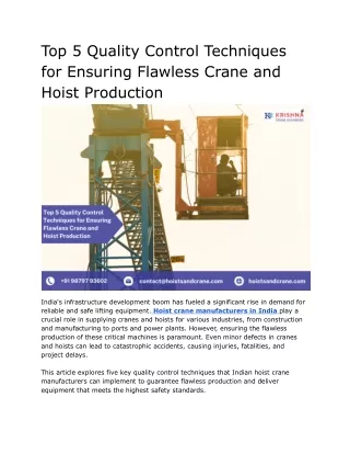 Top 5 Market Trends Influencing the Future of Crane and Hoist Manufacturing