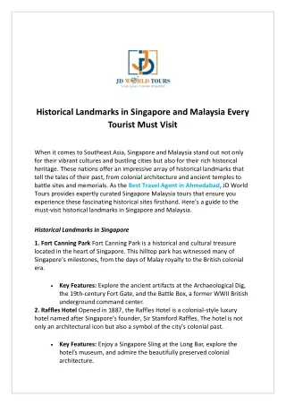 Historical Landmarks in Singapore and Malaysia Every Tourist Must Visit