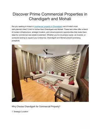Discover Prime Commercial Properties in Chandigarh and Mohali