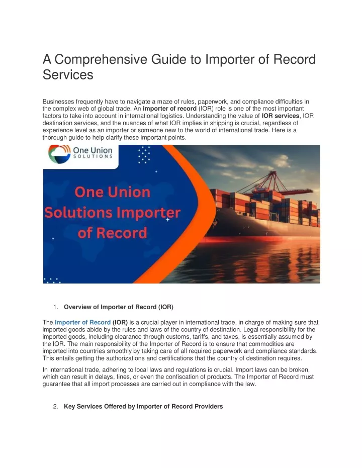 a comprehensive guide to importer of record