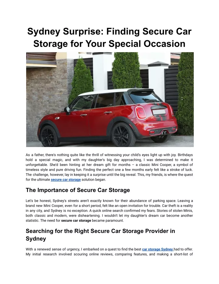 sydney surprise finding secure car storage