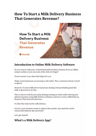 how to start a milk delivery business that generates revenue