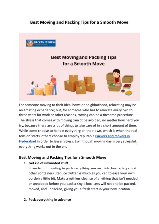 Best Moving and Packing Tips for a Smooth Move