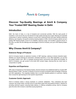 Discover Top-Quality Bearings at Amrit & Company Your Trusted SKF Bearing Dealer