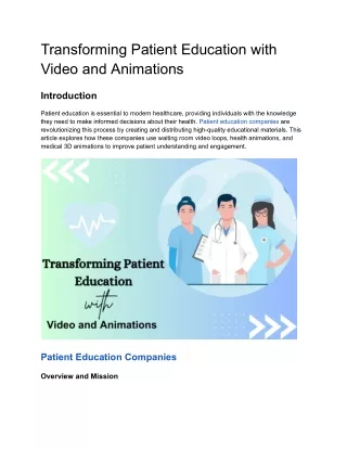 Transforming Patient Education with Video and Animations