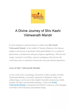 a divine journey of shiv kashi vishwanath mandir