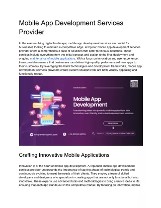 Mobile App Development Services Provider