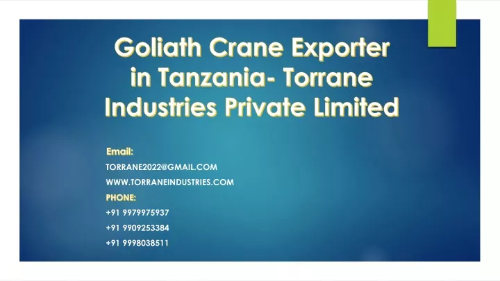 goliath crane exporter in tanzania torrane industries private limited