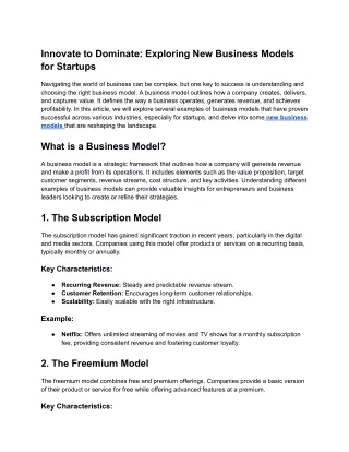 innovate to dominate exploring new business
