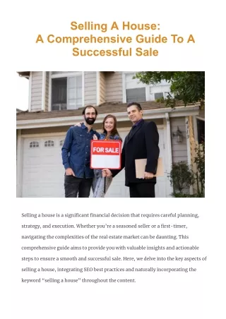 Selling A House_ A Comprehensive Guide To A Successful Sale