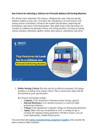 key criteria for selecting a lithium