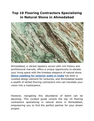 Top 10 Flooring Contractors Specializing in Natural Stone in Ahmedabad