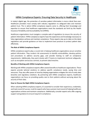 HIPAA Compliance Experts - Ensuring Data Security in Healthcare